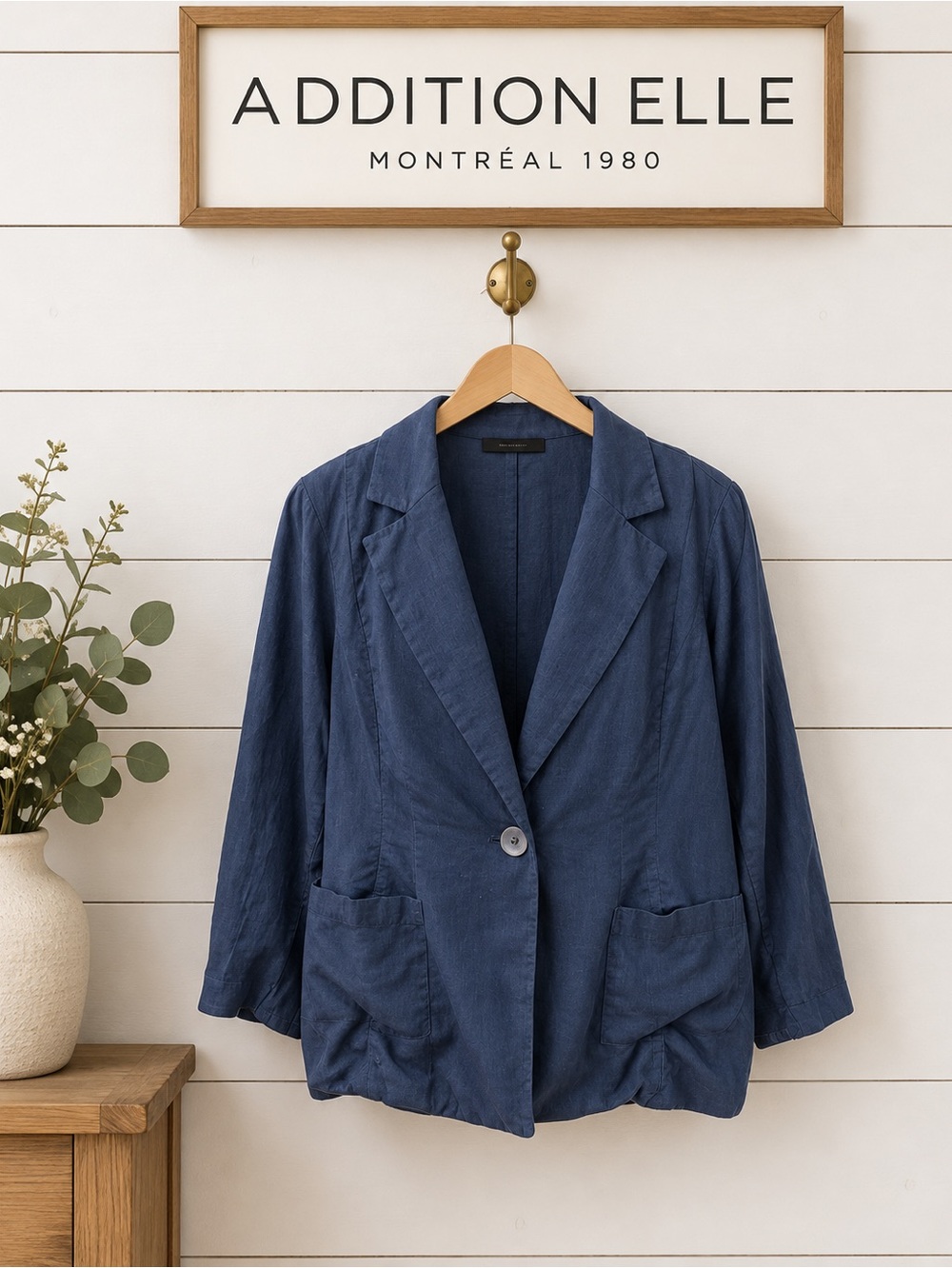 ADDITION ELLE - Navy Linen-Blend Blazer - Size 10
